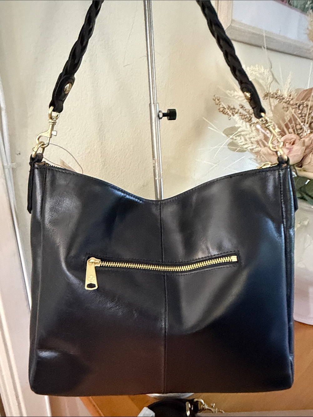 Patricia Nash Black Leather Braided-Handle Shoulder Bag - Picture 3 of 16